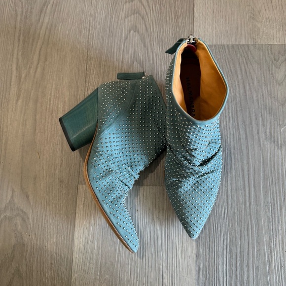Halmanera Turquoise Blue Studded Ankle Booties Zip Heel 36 / 6-6.5 - Picture 2 of 9